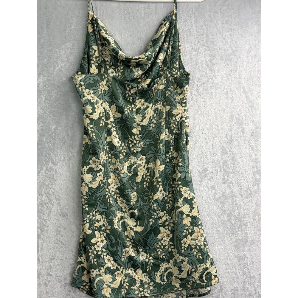Urban Outfitters Green Satin Floral Cowl Neck Mini Slip Dress - Size L - Picture 9 of 9